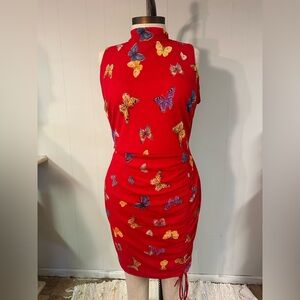 Ashley Stewart Red Butterfly Midi Dress